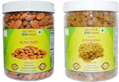 

Veg E Wagon Almonds Regular&Green Kishmish Regular(500 Each)in Pet Jar Almonds, Raisins(1000 g, Plastic Bottle)
