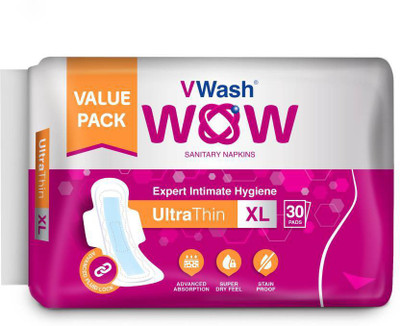 

V WASH WOW Value Pack Expert Intimate Hygiene (Advanced Absorption, Super Dry Feel, Stain Proof) Ultra Thin XL - 30 Sanitary Pad