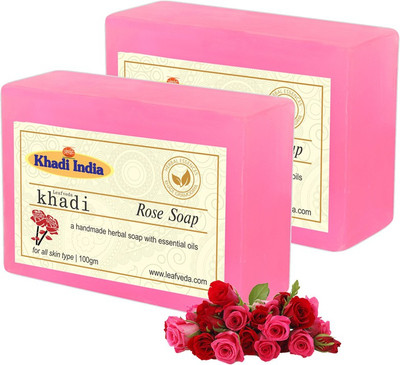 LEAFVEDA Khadi Rose Soap 100gm Pack of 2(200 g, Pack of 2)