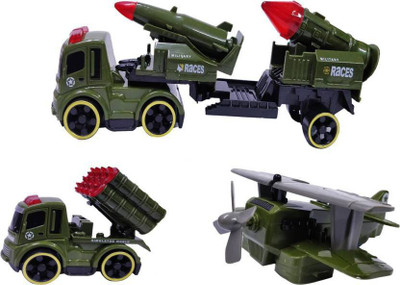 

Gripix 3 Pcs Army Military Force Vehicles Toys Play Set for Kids with 2 (Multicolor)(Black)
