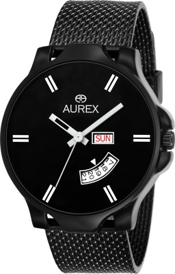 Aurex Black Dial Day & Date Watch Water Resistant Black Color Strap Watch for Men/Boys Analog Watch  - For Men