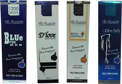 

Al Nuaim ALNUAIM D'LOVE,BLUE FOR MEN, BLUE LADY PACK, ROYAL PROPHECY OFF 4 Floral Attar(Musk)