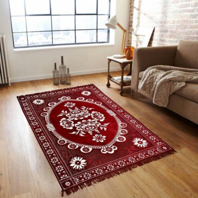 HOMADORN Maroon Chenille Carpet(5 ft,  X 7 ft, Rectangle)