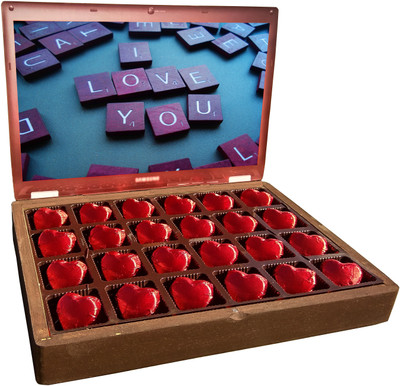 

Innovative Valentine ILU Chocolate with message I Love You in Wooden Gift Box for Valentine Truffles(Pack of 24, 300 g)