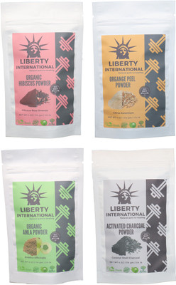 

LIBERTY INTERNATIONAL Hibiscus & Orange & Amla & Charcoal Powder ( 114 Gm Each ) For Face , Hair & Skin Care Certified C18(Set of 4)