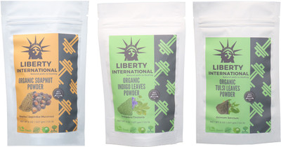 

LIBERTY INTERNATIONAL Soapnut & Indigo & Tulsi Powder ( 227 Gm Each ) For Face , Hair & Skin Care Certified C18(Set of 3)