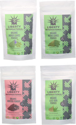 LIBERTY INTERNATIONAL Indigo & Heena & Hibiscus & Aloevera Powder ( 227 Gm Each ) For Face , Hair & Skin Care Certified C18(Set of 4)