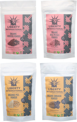 

LIBERTY INTERNATIONAL Hibiscus & Rose & Orange & Shikakai Powder ( 227 Gm Each ) For Face , Hair & Skin Care Certified C18(Set of 4)
