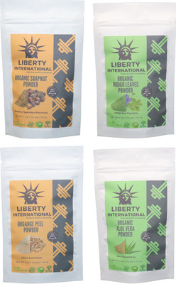 

LIBERTY INTERNATIONAL Soapnut & Indigo & Orange & Aloevera Powder ( 114 Gm Each ) For Face , Hair & Skin Care Certified C18(Set of 4)