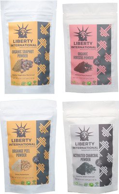 

LIBERTY INTERNATIONAL Soapnut & Hibiscus & Orange & Charcoal Powder ( 227 Gm Each ) For Face , Hair & Skin Care Certified C18(Set of 4)