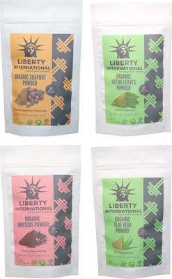 

LIBERTY INTERNATIONAL Soapnut & Heena & Hibiscus & Aloevera Powder ( 114 Gm Each ) For Face , Hair & Skin Care Certified C18(Set of 4)
