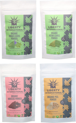

LIBERTY INTERNATIONAL Indigo & Heena & Hibiscus & Orange Powder ( 114 Gm Each ) For Face , Hair & Skin Care Certified C18(Set of 4)