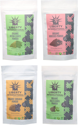 

LIBERTY INTERNATIONAL Heena & Hibiscus & Shikakai & Tulsi Powder ( 114 Gm Each ) For Face , Hair & Skin Care Certified C18(Set of 4)