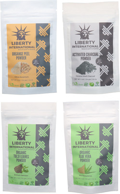 

LIBERTY INTERNATIONAL Orange & Charcoal & Tulsi & Aloevera Powder ( 114 Gm Each ) For Face , Hair & Skin Care Certified C18(Set of 4)