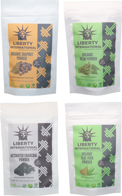 

LIBERTY INTERNATIONAL Soapnut & Neem & Charcoal & Aloevera Powder ( 114 Gm Each ) For Face , Hair & Skin Care Certified C18(Set of 4)