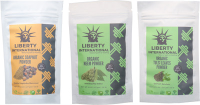 

LIBERTY INTERNATIONAL Soapnut & Neem & Tulsi Powder ( 227 Gm Each ) For Face , Hair & Skin Care Certified C18(Set of 3)