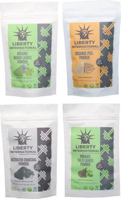 

LIBERTY INTERNATIONAL Indigo & Orange & Charcoal & Tulsi Powder ( 227 Gm Each ) For Face , Hair & Skin Care Certified C18(Set of 4)