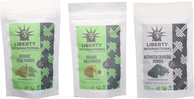 

LIBERTY INTERNATIONAL Neem & Amla & Charcoal Powder ( 114 Gm Each ) For Face , Hair & Skin Care Certified C18(Set of 3)