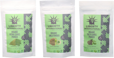 

LIBERTY INTERNATIONAL Heena & Amla & Tulsi Powder ( 114 Gm Each ) For Face , Hair & Skin Care Certified C18(Set of 3)