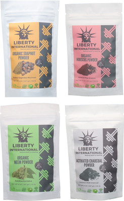 

LIBERTY INTERNATIONAL Soapnut & Hibiscus & Neem & Charcoal Powder ( 227 Gm Each ) For Face , Hair & Skin Care Certified C18(Set of 4)