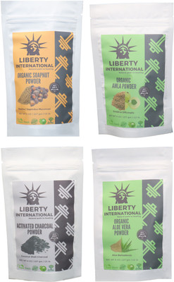 

LIBERTY INTERNATIONAL Soapnut & Amla & Charcoal & Aloevera Powder ( 227 Gm Each ) For Face , Hair & Skin Care Certified C18(Set of 4)