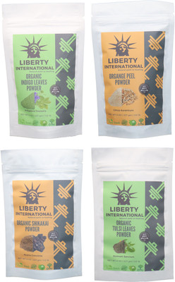 

LIBERTY INTERNATIONAL Indigo & Orange & Shikakai & Tulsi Powder ( 227 Gm Each ) For Face , Hair & Skin Care Certified C18(Set of 4)