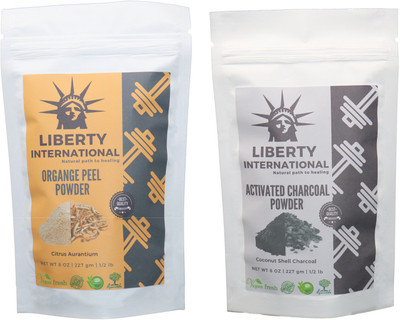 

LIBERTY INTERNATIONAL Orange & Charcoal Powder ( 227 Gm Each ) For Face , Hair & Skin Care Certified C18(Set of 2)