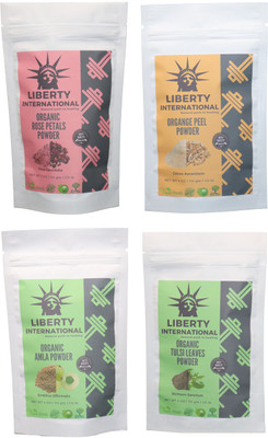

LIBERTY INTERNATIONAL Rose & Orange & Amla & Tulsi Powder ( 114 Gm Each ) For Face , Hair & Skin Care Certified C18(Set of 4)