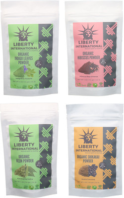 

LIBERTY INTERNATIONAL Indigo & Hibiscus & Neem & Shikakai Powder ( 114 Gm Each ) For Face , Hair & Skin Care Certified C18(Set of 4)
