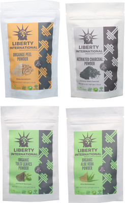 

LIBERTY INTERNATIONAL Orange & Charcoal & Tulsi & Aloevera Powder ( 227 Gm Each ) For Face , Hair & Skin Care Certified C18(Set of 4)
