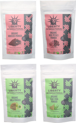

LIBERTY INTERNATIONAL Hibiscus & Rose & Amla & Aloevera Powder ( 114 Gm Each ) For Face , Hair & Skin Care Certified C18(Set of 4)