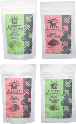 

LIBERTY INTERNATIONAL Indigo & Hibiscus & Rose & Tulsi Powder ( 227 Gm Each ) For Face , Hair & Skin Care Certified C18(Set of 4)