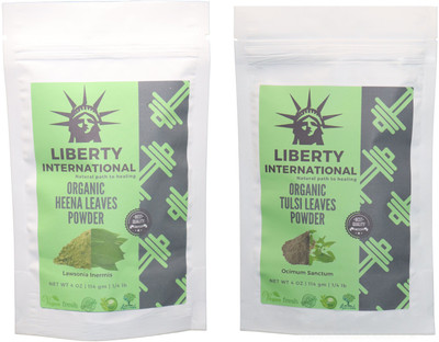 

LIBERTY INTERNATIONAL Heena & Tulsi Powder ( 114 Gm Each ) For Face , Hair & Skin Care Certified C18(Set of 2)