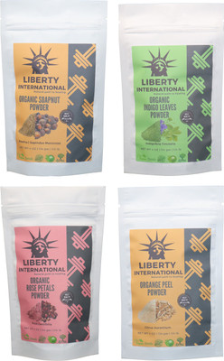 

LIBERTY INTERNATIONAL Soapnut & Indigo & Rose & Orange Powder ( 114 Gm Each ) For Face , Hair & Skin Care Certified C18(Set of 4)