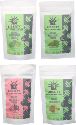 

LIBERTY INTERNATIONAL Indigo & Heena & Rose & Amla Powder ( 227 Gm Each ) For Face , Hair & Skin Care Certified C18(Set of 4)