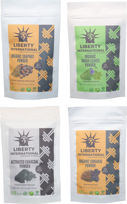 

LIBERTY INTERNATIONAL Soapnut & Indigo & Charcoal & Shikakai Powder ( 114 Gm Each ) For Face , Hair & Skin Care Certified C18(Set of 4)