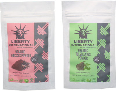 

LIBERTY INTERNATIONAL Hibiscus & Tulsi Powder ( 227 Gm Each ) For Face , Hair & Skin Care Certified C18(Set of 2)