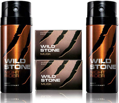 

Wild Stone 2 Night Rider Deodorant and 2 Musk 75gm Soap(Set of 4)