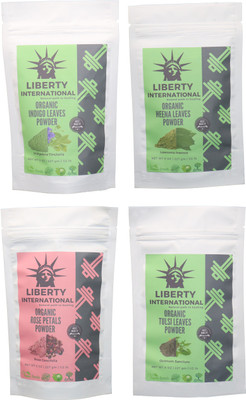 

LIBERTY INTERNATIONAL Indigo & Heena & Rose & Tulsi Powder ( 227 Gm Each ) For Face , Hair & Skin Care Certified C18(Set of 4)