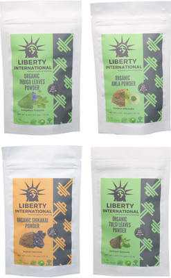 

LIBERTY INTERNATIONAL Indigo & Amla & Shikakai & Tulsi Powder ( 114 Gm Each ) For Face , Hair & Skin Care Certified C18(Set of 4)
