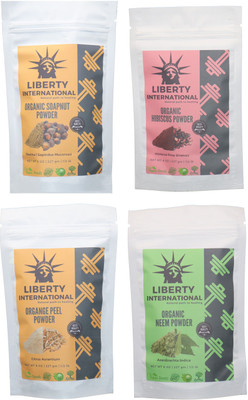 

LIBERTY INTERNATIONAL Soapnut & Hibiscus & Orange & Neem Powder ( 227 Gm Each ) For Face , Hair & Skin Care Certified C18(Set of 4)