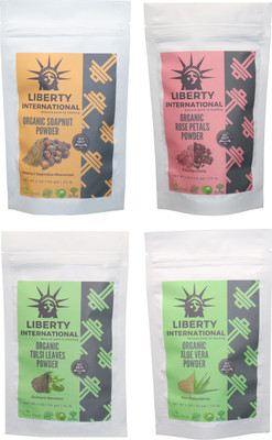 

LIBERTY INTERNATIONAL Soapnut & Rose & Tulsi & Aloevera Powder ( 114 Gm Each ) For Face , Hair & Skin Care Certified C18(Set of 4)