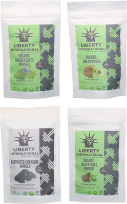 

LIBERTY INTERNATIONAL Indigo & Amla & Charcoal & Tulsi Powder ( 114 Gm Each ) For Face , Hair & Skin Care Certified C18(Set of 4)