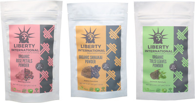 

LIBERTY INTERNATIONAL Rose & Shikakai & Tulsi Powder ( 227 Gm Each ) For Face , Hair & Skin Care Certified C18(Set of 3)