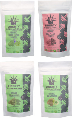 

LIBERTY INTERNATIONAL Indigo & Rose & Neem & Amla Powder ( 114 Gm Each ) For Face , Hair & Skin Care Certified C18(Set of 4)