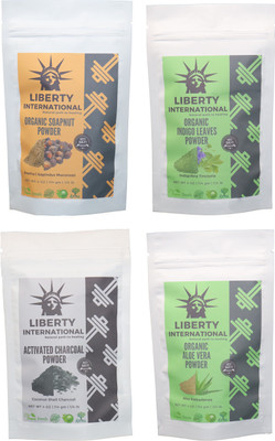 

LIBERTY INTERNATIONAL Soapnut & Indigo & Charcoal & Aloevera Powder ( 114 Gm Each ) For Face , Hair & Skin Care Certified C18(Set of 4)