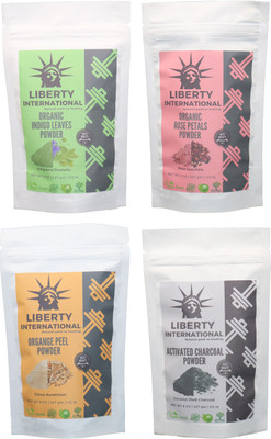

LIBERTY INTERNATIONAL Indigo & Rose & Orange & Charcoal Powder ( 227 Gm Each ) For Face , Hair & Skin Care Certified C18(Set of 4)