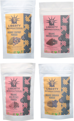 

LIBERTY INTERNATIONAL Soapnut & Hibiscus & Rose & Shikakai Powder ( 227 Gm Each ) For Face , Hair & Skin Care Certified C18(Set of 4)
