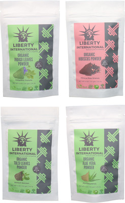 

LIBERTY INTERNATIONAL Indigo & Hibiscus & Tulsi & Aloevera Powder ( 114 Gm Each ) For Face , Hair & Skin Care Certified C18(Set of 4)
