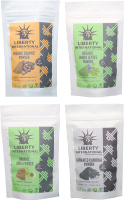 

LIBERTY INTERNATIONAL Soapnut & Indigo & Amla & Charcoal Powder ( 227 Gm Each ) For Face , Hair & Skin Care Certified C18(Set of 4)